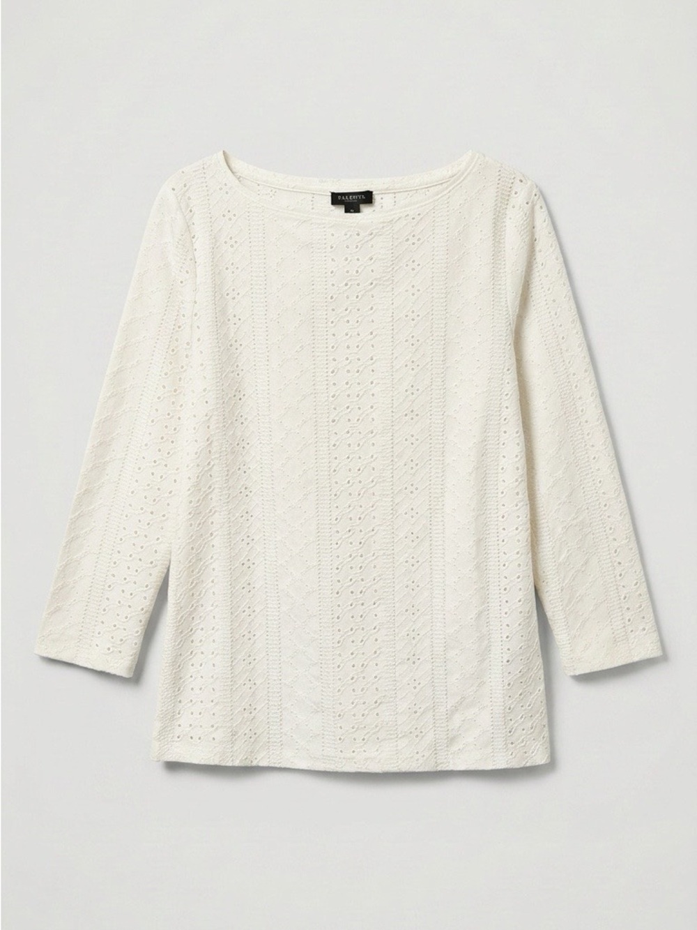 Talbots Cream Eyelet Knit Scoop-Neck Long Sleeve Top